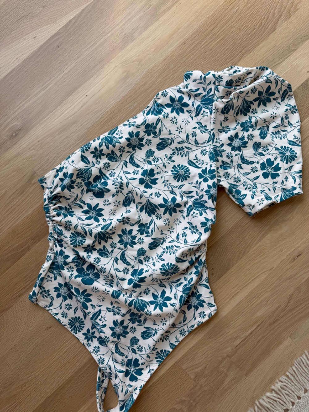 Free People Teal Floral One-Shoulder Bodysuit - light pink base